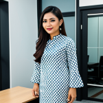 **

A professional Malaysian woman wearing a modest baju kurung, standing in a modern office in Kuala Lumpur, fully clothed, appropriate attire, safe for work, perfect anatomy, natural proportions, professional photography, high quality.

**