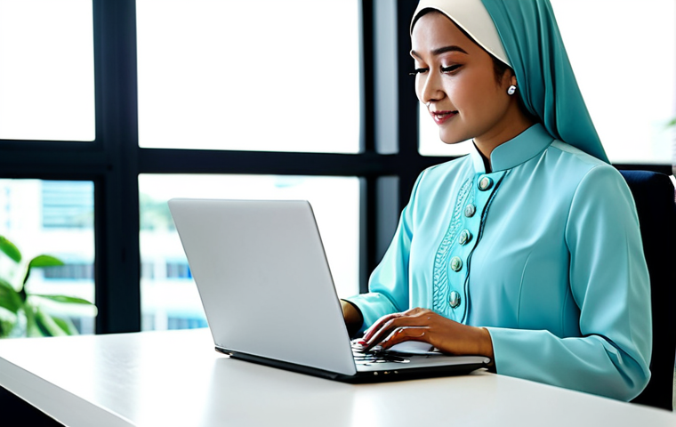 고객 데이터 분석의 전략적 가치 - **
"A professional businesswoman in a modest baju kurung, working on a laptop at a bright, modern c...