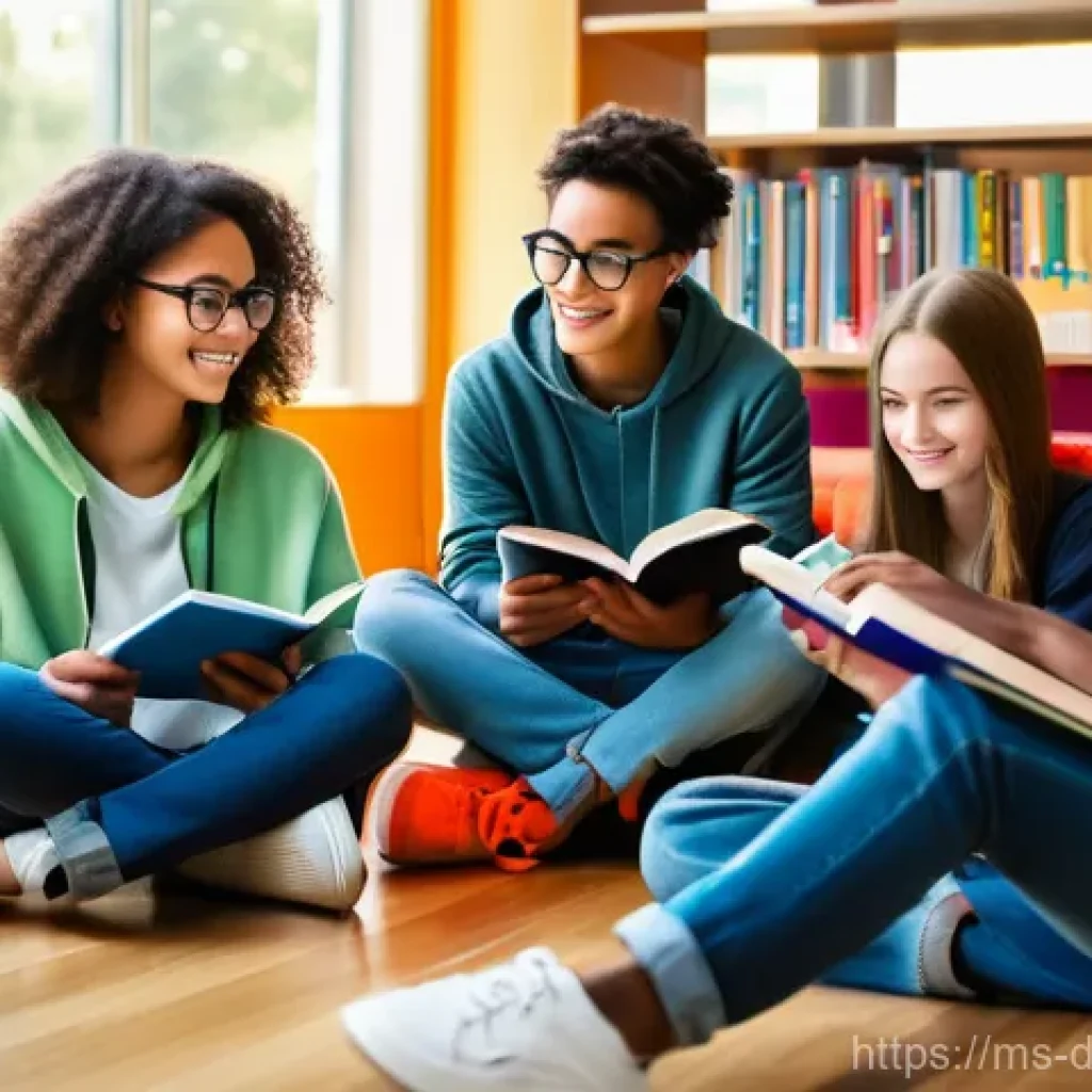 고객 데이터 분석을 위한 SQL 활용법 - **Prompt:** A diverse group of five teenagers, aged around 15, sitting comfortably on beanbags in a ...