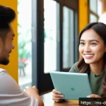 Home 17 고객 데이터 분석의 인터뷰 기법 - A warm and inviting interview setting in a modern Malaysian coffee shop, featuring a diverse group o...