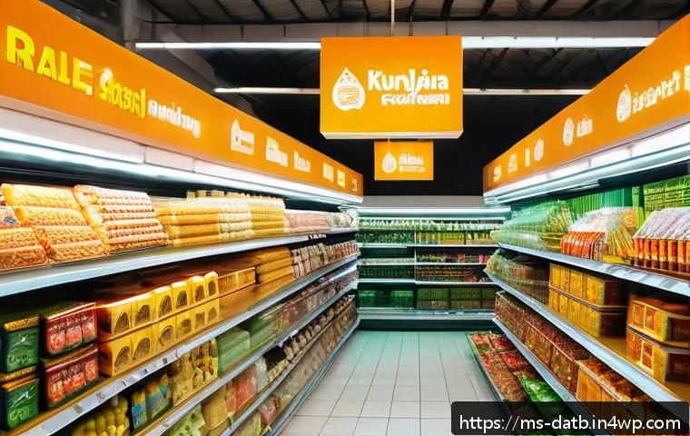 고객 데이터 분석의 심화 과정 - A modern Malaysian grocery store interior during festive season, shelves fully stocked with popular ...